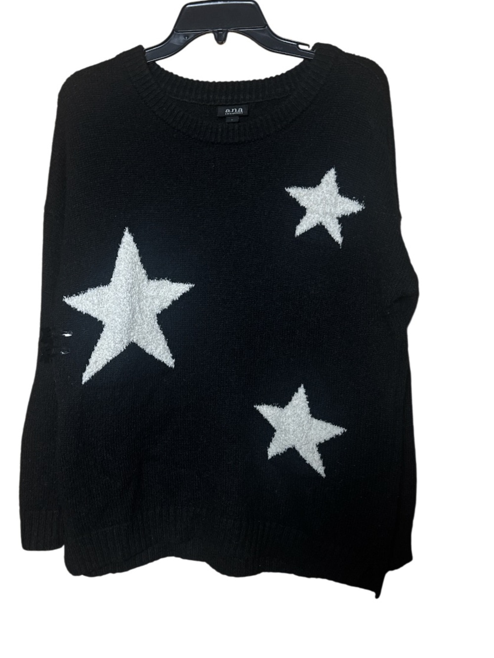 a.n.a Black Crewneck Sweater Stars ⭐️ PLUS 2 Free Matching Hair Clips - Size L